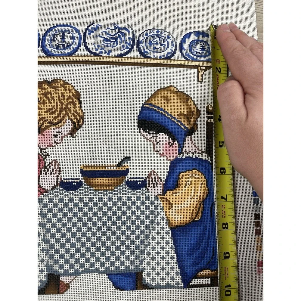 LEE Hand Painted Needlepoint Canvas Give Thanks Dinner Time Praying Girls 18ct